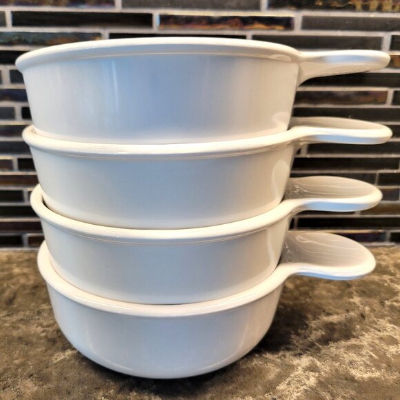 VINTAGE PYREX GRAB ITS BOWLS SET OF 4 CORNING WHITE ROUND SERVING STORAGE 1980s - Picture 1 of 11